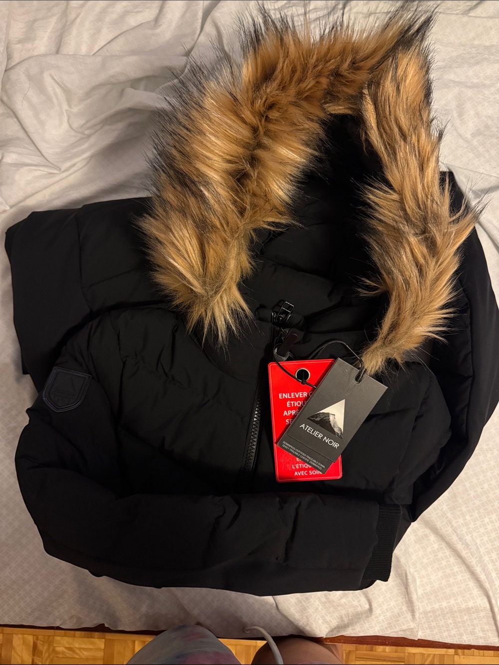 RUDSAK Black Puffer Jacket with Faux Fur Trimmed Hood